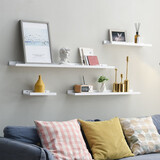 家逸（JIAYI）墙上置物架实木隔板墙壁置物架一字搁板书架电视墙装饰架免打孔 90*15cm白色