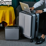 韵玉轩 行李箱男前置开口拉杆箱小型登机箱商务出差女士旅行箱潮流时尚万向轮密码箱结实耐用加厚皮箱子 A08银灰子母 20英寸【可放15.6寸笔记本 】