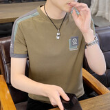 费洛仕夏季新款男士短袖t恤圆领韩版半袖棉线休闲男装上衣服潮流夏装 T862卡其 L (100-125)