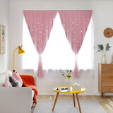 诺罗魔术贴窗帘免打孔简易短帘布纱一体式镂空星星自粘式出租房公主风 粉色免打孔(布纱一体） 宽1.5米*高1.5米/1片