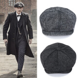 奇沛儿 贝雷帽男冬复古毛呢英伦画家帽男八角帽浴血黑帮帽子报童帽 黑色 L 加大码(59-61cm)