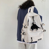 酷咖书包男女ins潮牌背包学生个性百搭双肩包大容量防划耐磨电脑包 白色【带猩猩挂件】