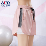艾伦伯顿（Alen Botun） 运动短裤女瑜伽裤双层大码夏季宽松速干薄款透气五分裤健身跑步沙滩裤子 粉白-瑜伽短裤【显瘦 宽松 透气】 M