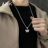 AHK26字母钛钢项链男女士百搭潮流情侣吊坠520生日礼物送男女朋友 潮流满钻项链 【W】+品牌礼盒