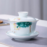 唯古 青瓷三才盖碗茶杯单个青花瓷陶瓷大号古代敬茶沏茶泡茶杯功夫茶具三炮台小清新 青荷盖碗--大号（满杯200ml）