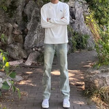 卡图弛美式复古直筒牛仔裤男秋季潮流修身韩版显瘦ins高街休闲长裤子男 黄色 M 【建议95-110斤】