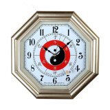 heshuo八卦钟表挂钟客厅钟太极中式八卦图时钟电波挂钟石英钟自动对时 普通机芯钛金 16英寸