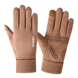 罗维利特麂皮绒手套男冬季加绒保暖薄款触屏半指露二指户外骑行跑步开车棉 麂皮绒全指-卡其色 均码