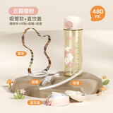 SUPER mama儿童水杯 PPSU吸管杯 宝宝喝水直饮杯幼儿园小学生大人水杯 花瓣粉480ML【吸管盖+直饮盖】