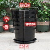 憶芗螺纹型花盆加大黑色盆景果树大型植物落地高筒加厚仿陶瓷塑料花盆 螺纹盆黑色中号 1个