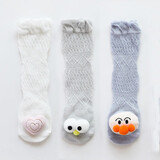 【三双装】稚心新生婴儿长筒袜夏季薄款宝宝防蚊过膝袜子儿童夏天空调袜子宝宝过膝长袜 白色爱心+灰大眼+蓝色超人网眼过膝袜 0-1岁建议脚长9-12cm