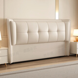 新款实木生态真皮床头软包超薄靠背简约现代一体落地双人单买定制 奶油白【猫抓皮】烘干松木 1.8米长度床头