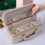 上品美创15卡位手镯盒高档翡翠玉镯收纳盒大容量绒布首饰盒子 奶咖色