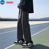 NASA MARVEL美式复古牛仔裤男秋冬新款宽松直筒男士休闲裤潮牌学生九分阔腿裤 灰色 XL