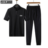 JEEP SPIRIT运动套装男装春夏季健身服篮球服运动服速干透气跑步服加绒加厚 2868黑色(短袖) 7XL