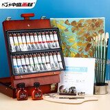 中盛画材（transon） 油画颜料 初学者油画工具套装绘画套装 13件套-复古色上色画箱-超高颜值 中盛24色(20ml/支)