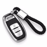 迪加伦 奥迪钥匙壳 奥迪A6L Q5 A7 A8L A4L 钥匙包套 汽车钥匙扣男女士 电镀银(钥匙壳 奥迪编织钥匙绳) 奥迪专用 汽车用品