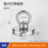 汇君（HUIJUN） 强磁铁吸盘强力钕铁硼磁体带吊环河道户外打捞神器 M4-直径20mm（拉力3至9斤）