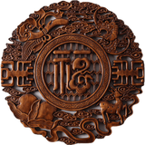 沃皓（wohao）东阳木雕玄关挂件圆中式客厅装饰画墙上装饰实木镂空壁挂装饰挂画 26CM仿古福