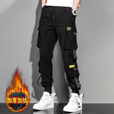 歌朴伟工装裤子男春秋冬夏季宽松潮流运动百搭青少年束脚九分休闲长裤子 7055黑色加绒款 XL（建议115-140斤）