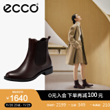 爱步（ECCO）靴子女 时尚潮流百搭冬季切尔西女靴牛皮粗跟短靴女 型塑266503 棕色26650301014 35