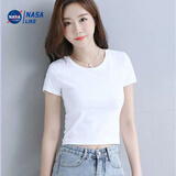 尚简纷纯棉短袖短款t恤女修身2025秋季新款时尚韩版高腰显瘦黑色上衣女 白色纯棉【纯色圆领】短款 L 建议101-110