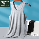 七匹狼纯棉背心男夏季薄款细针跨栏运动背心全棉打底衫背心男士无袖吊带 纯棉常规款麻灰 2XL (180) (建议150-170斤)