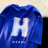 娇茹妮 纯棉潮牌克莱因蓝涂鸦印花短袖T恤女韩版宽松春季新款学生短袖tee 蓝色 3XL