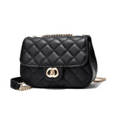 曼兹威小香风菱格女包新款休闲斜挎包女士时尚百搭链条单肩包甜美小包包 黑色