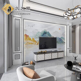 久久猫抖音网红2025款中式岩板电视墙瓷砖背景墙金属大板微晶客厅影视墙 罗马柱背景墙3/平方