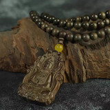 仙作美【假一赔万】金丝楠阴沉木乌木0.8*108颗佛珠搭配观音牌项链手串