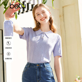 betu女装春夏新款毛针织衫减龄时髦POLO领蝴蝶结针织衫女2302T02 紫色 M