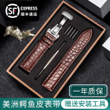 时仕（SEURE）美洲鳄鱼皮表带适用浪琴万国欧米茄江诗丹顿百达翡丽积家阿玛尼美度表带真皮男 棕色-银色蝴蝶双按扣 20mm