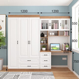 转角书柜电脑桌书桌连体组合衣柜 书架学习桌一体储物柜桌子 一字电脑桌加三门2400*550*2100