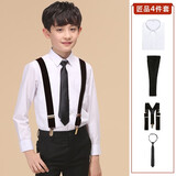 ELPA春秋季新款儿童西裤男童英伦修身长裤子针织耐磨休闲裤 4件套：黑裤+衬衫+黑背带+领带 165
