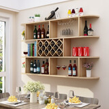 榫雅阁现代简约壁挂酒柜酒架墙上置物架菱形酒格餐厅挂壁挂酒柜式红酒架 浅胡桃色 1.2米长8酒格