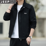 JEEP SPIRIT吉普夹克男士外套秋冬季新款加绒加厚中青年春秋上衣服时尚休服装 黑色（常规） XL （125斤-140斤）