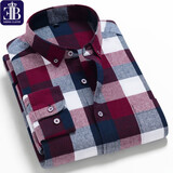 意宾秋季新男装全棉法兰绒磨毛格子长袖衬衫时尚休闲纯棉青中年衬衣男 T0C01041 常规 40 （130-140斤左右）