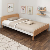 古宜 古宜 单人床 韩式单人床实木腿床储物床小户型卧室床酒店标准床 木色单床+床垫 1200*2000