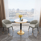 祥冠北欧阳台下午茶接待洽谈小圆桌现代简约创意奶茶店咖啡厅桌椅组合 1桌2椅 油腊皮-浅灰色