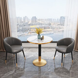 祥冠北欧阳台下午茶接待洽谈小圆桌现代简约创意奶茶店咖啡厅桌椅组合 1桌2椅 油腊皮-深灰色