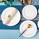 福恩世骨瓷金边盘子套装创意家用陶瓷菜盘平盘西餐牛排盘子浅碟酒店摆盘 金边—11英寸平盘4个