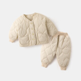 嘟嘟家宝宝棉衣套装冬季加厚婴儿冬季外出两件套男儿童冬装洋气保暖衣服 米色 80cm