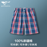 七匹狼睡裤男短裤纯棉宽松夏季薄款大裤衩可外穿家居裤阿罗裤沙滩裤 深蓝色五分裤（有口袋） XXL-（140-160斤）