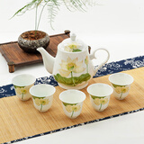 金岚玉骨瓷花茶壶泡瓷茶壶小壶沏茶壶凉水壶单壶小号家用水具 出水芙蓉-风铃杯5个玉兰壶 1300ml