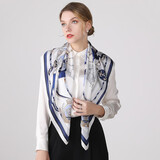 达芬奇密码真丝丝巾春夏100%桑蚕丝真丝大方巾披肩丝巾妈妈生日礼物 海盗船蓝