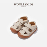 小羊沃利woollykids小羊沃利澳洲真皮男女童包头学步鞋防滑魔术贴宝宝凉鞋 燕麦色 内长13.5cm 适合脚长12.9-13.3cm