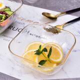 法兰晶 日式餐具沙拉碗玻璃碗水果盘碗碟套装方形金边沙拉碗 金边方形锤纹小号