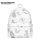 Mr.ace Homme双肩包女百搭学生上课书包反光蝴蝶大容量休闲背包男 白色