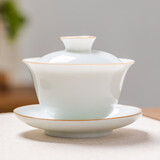 唯古 甜白釉盖碗茶杯茶具茶碗功夫三才碗简约现代纯色白瓷敬茶泡茶器喝茶 中号（满杯150ml）